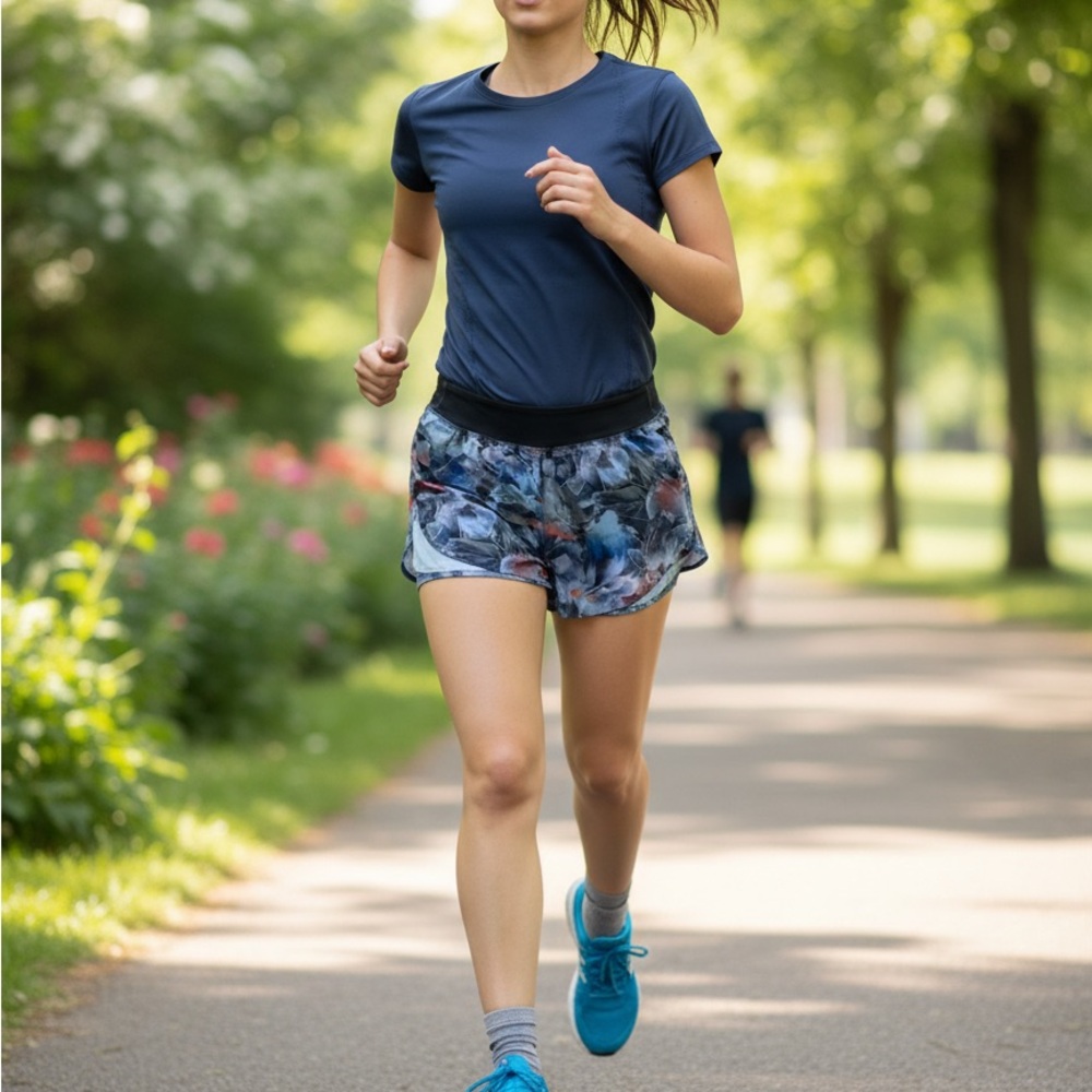 lululemon athletica Womens Floral Print Athletic Shorts - Navy Waistband